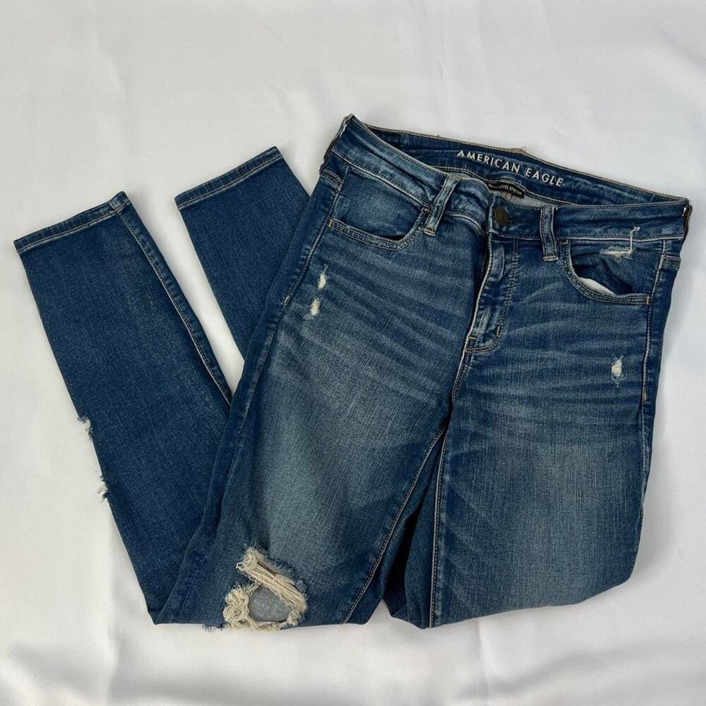 American Eagle Next Level Stretch Ripped Dark Wash Skinny Jeans - Size 8